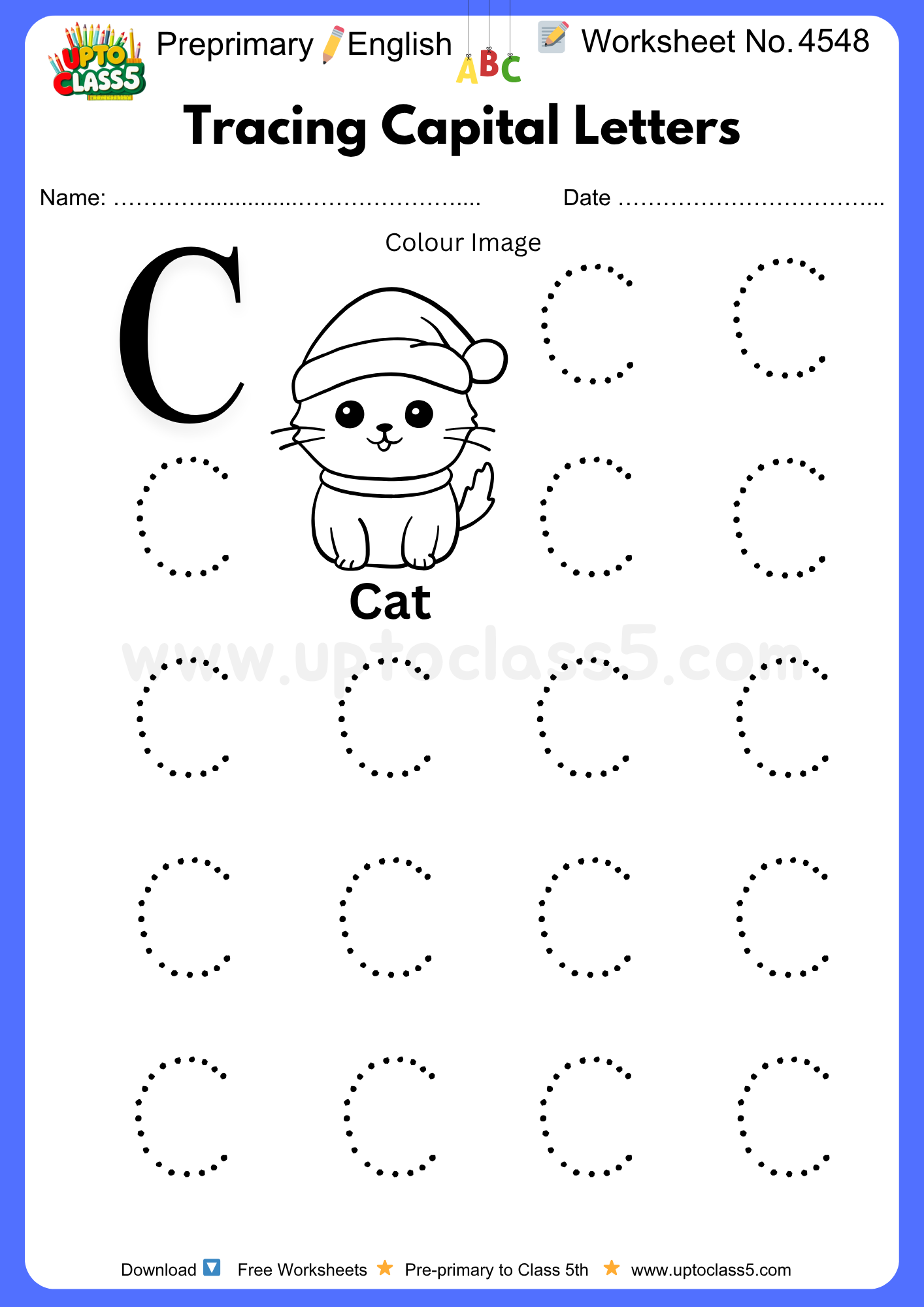 Pre-primary English Worksheet No 4548 - Tracing Capital Letters