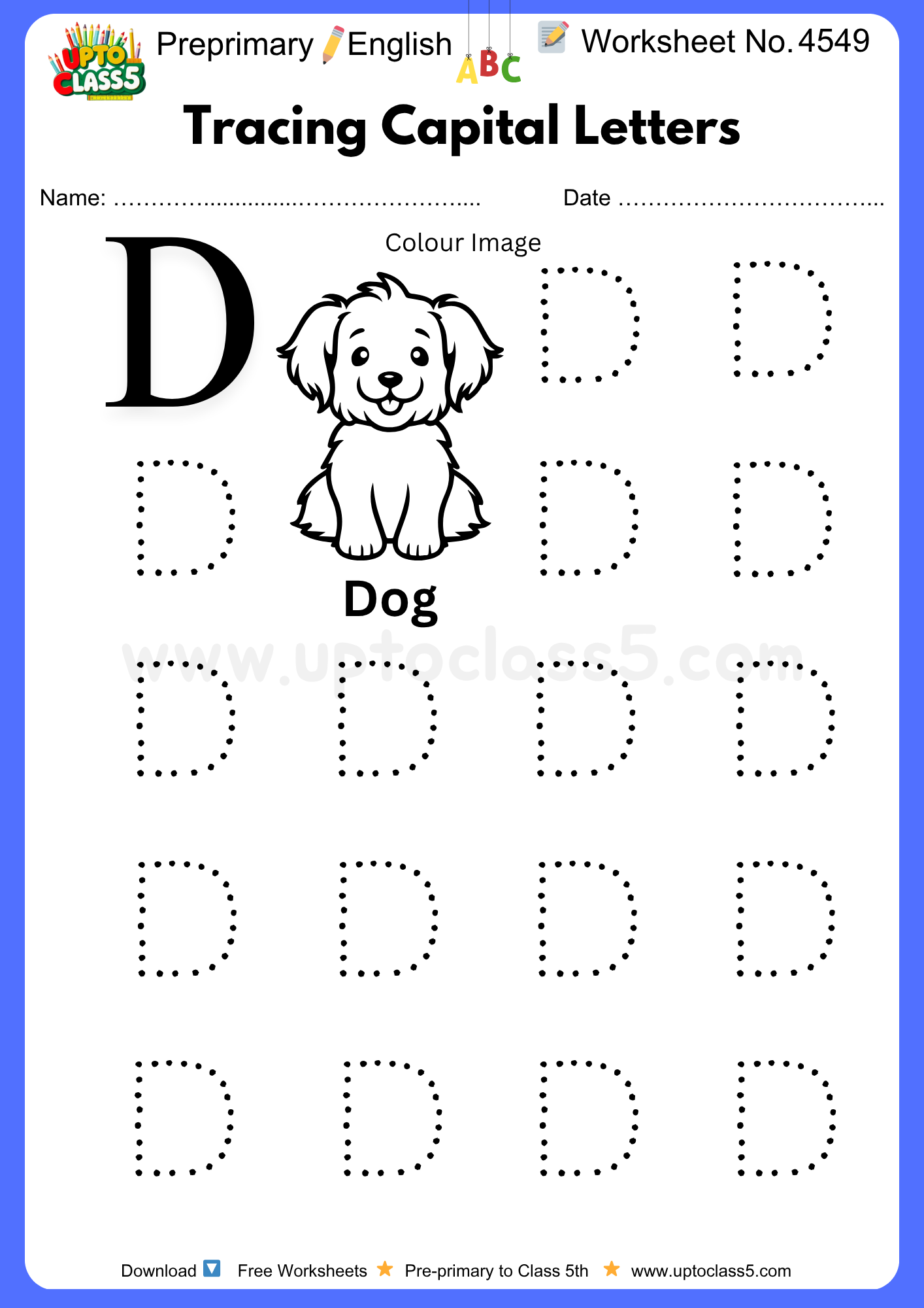 Pre-primary English Worksheet No 4549 - Tracing Capital Letters
