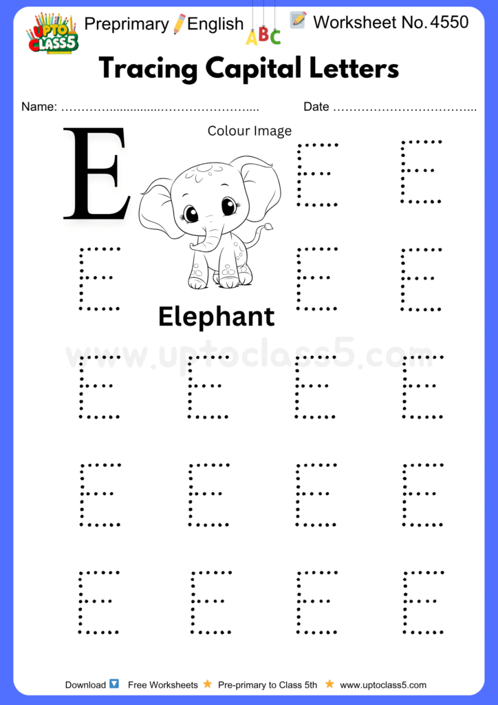 Pre-primary English Worksheet No 4550 - Tracing Capital Letters