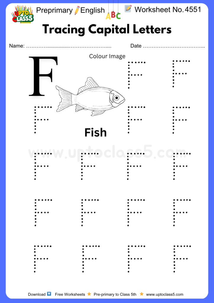 Pre-primary English Worksheet No 4551 - Tracing Capital Letters