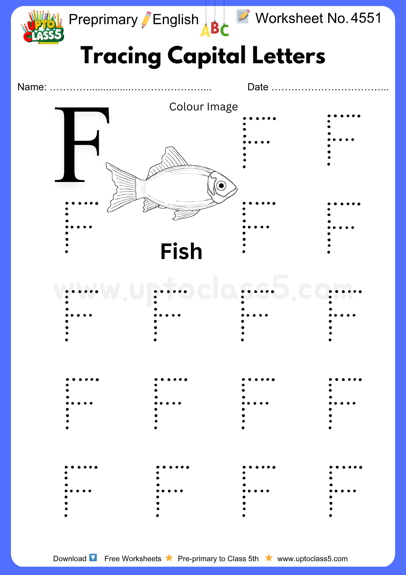 Pre-primary English Worksheet No 4551 - Tracing Capital Letters