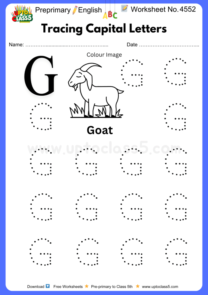 Pre-primary English Worksheet No 4552 - Tracing Capital Letters