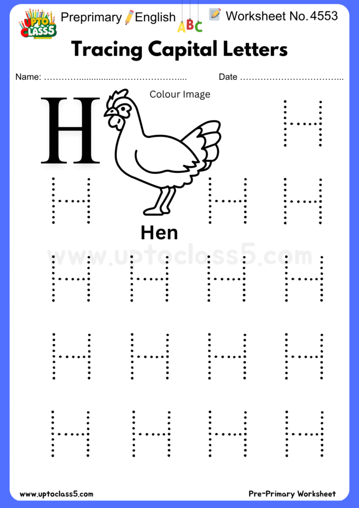 Pre-primary English Worksheet No 4553 - Tracing Capital Letters