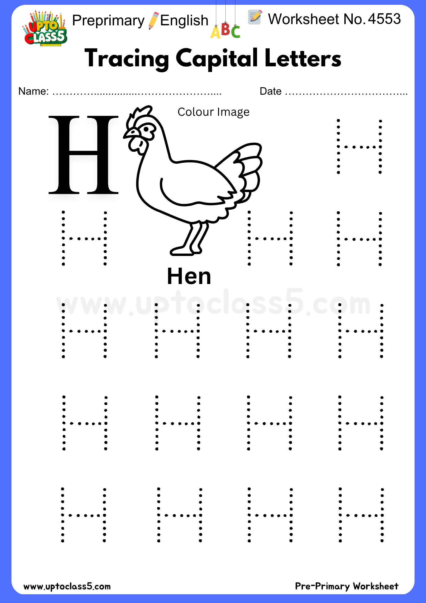 Pre-primary English Worksheet No 4553 - Tracing Capital Letters