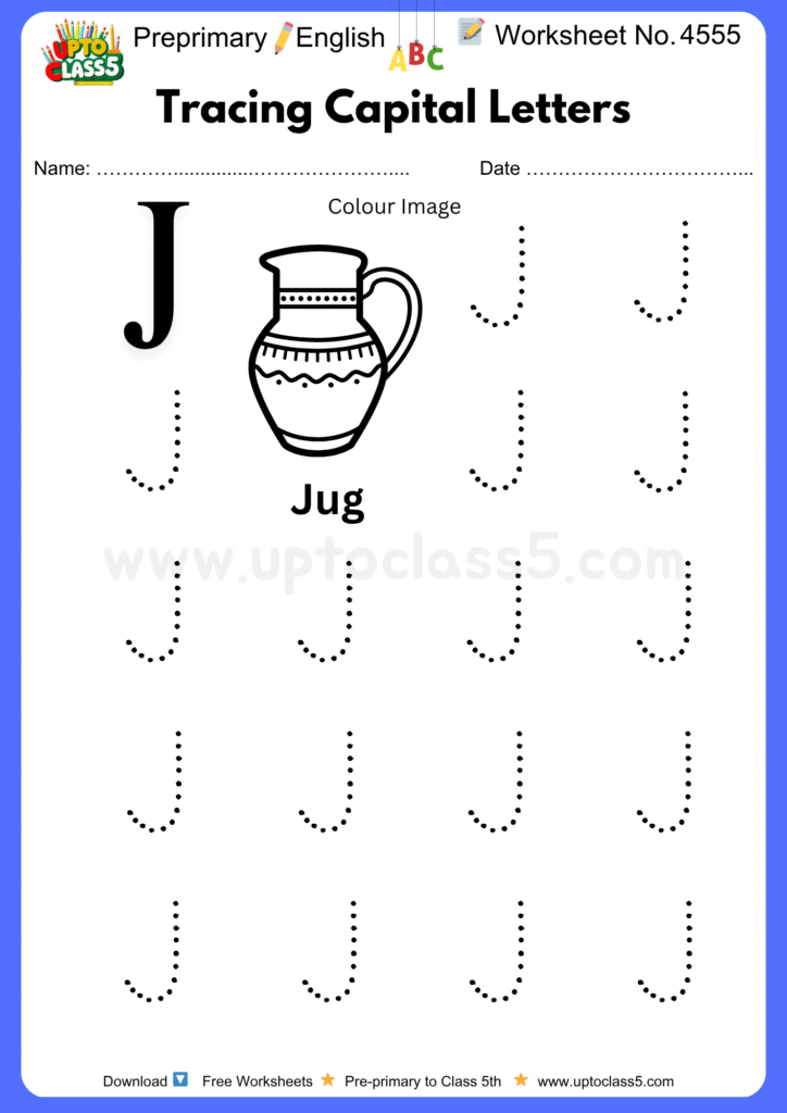 Pre-primary English Worksheet No 4555 - Tracing Capital Letters