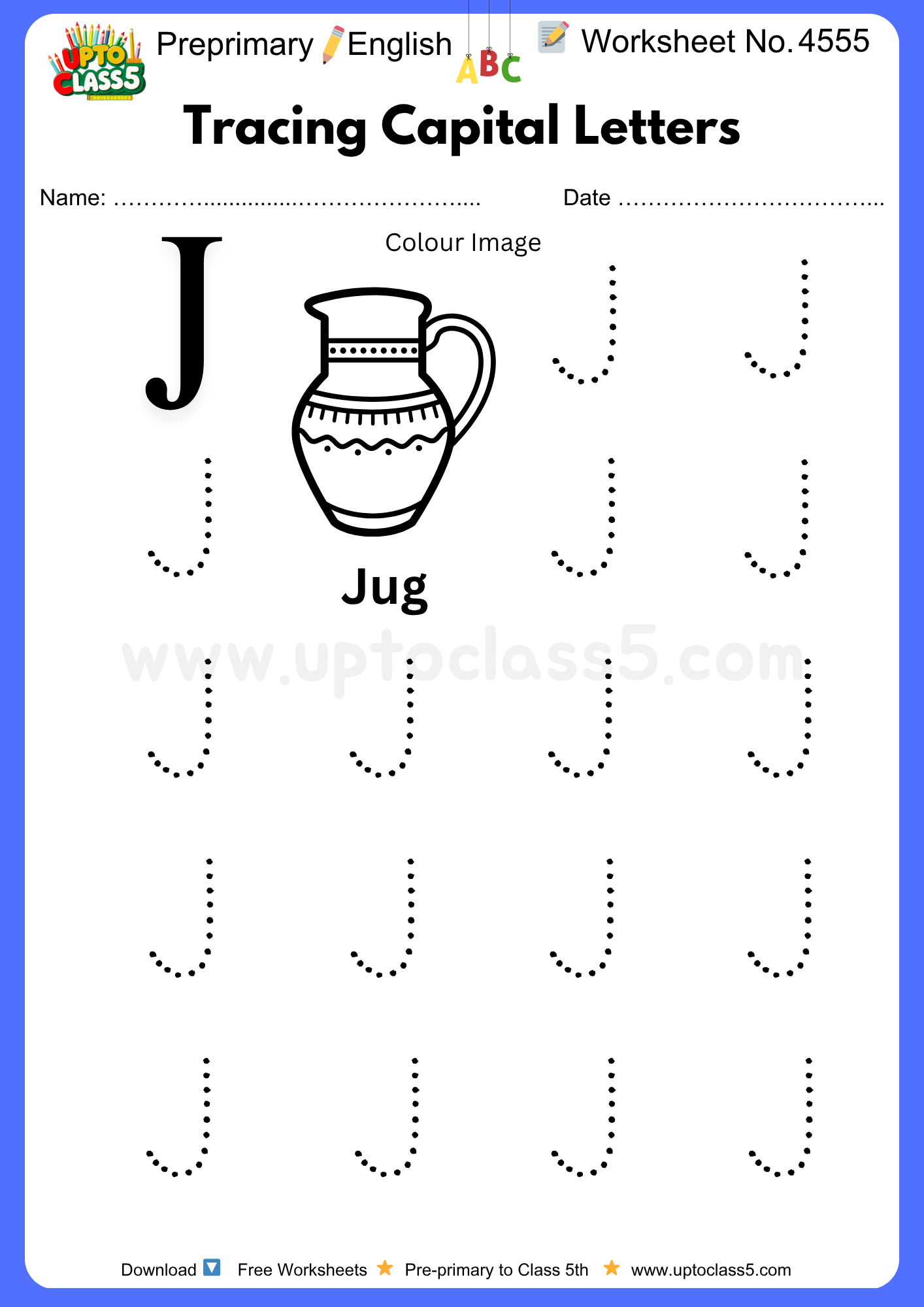 Pre-primary English Worksheet No 4555 - Tracing Capital Letters
