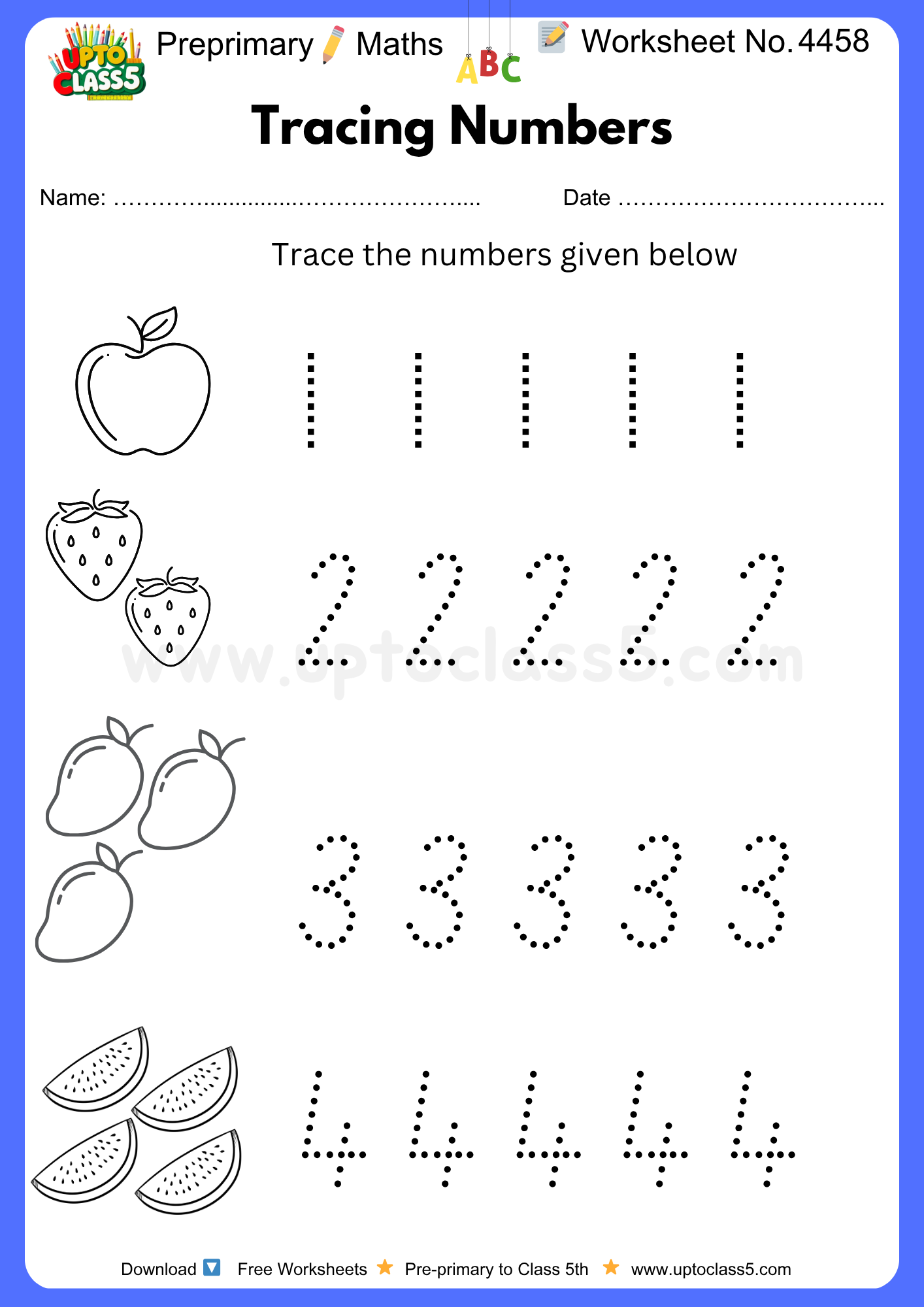 Pre-primary Maths Worksheet No 4458