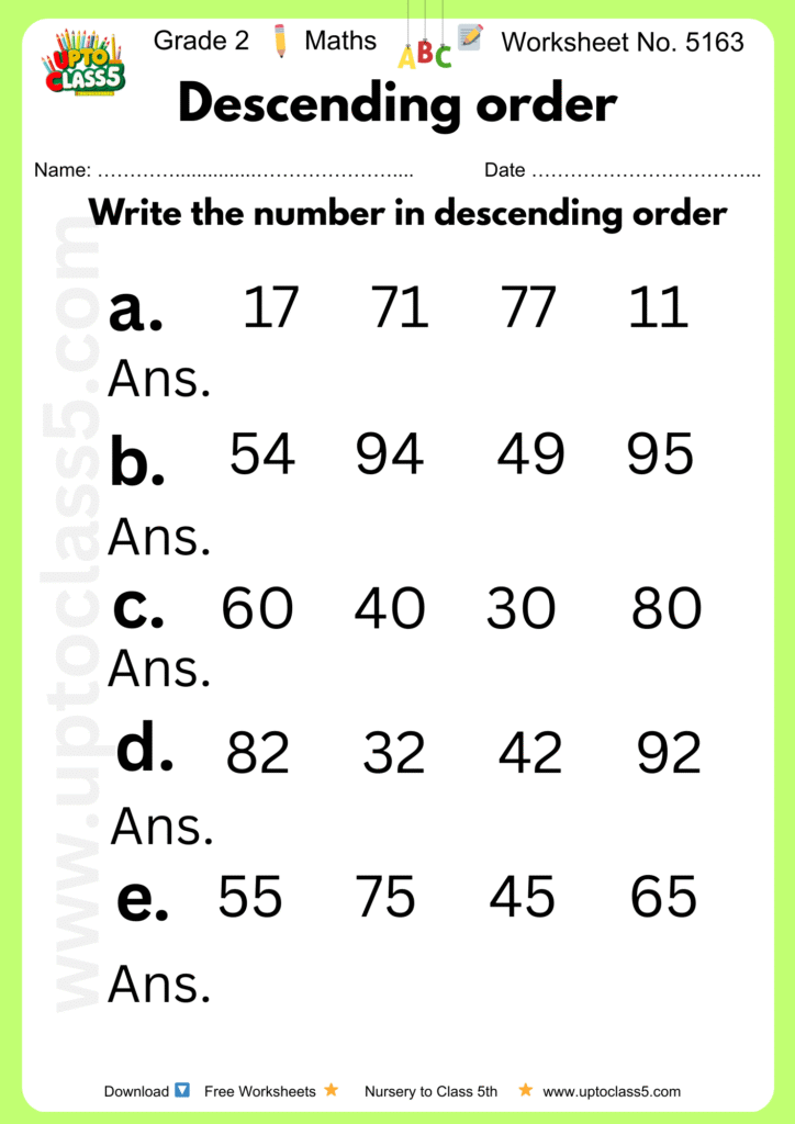 Grade 2 Maths Worksheet No 5163