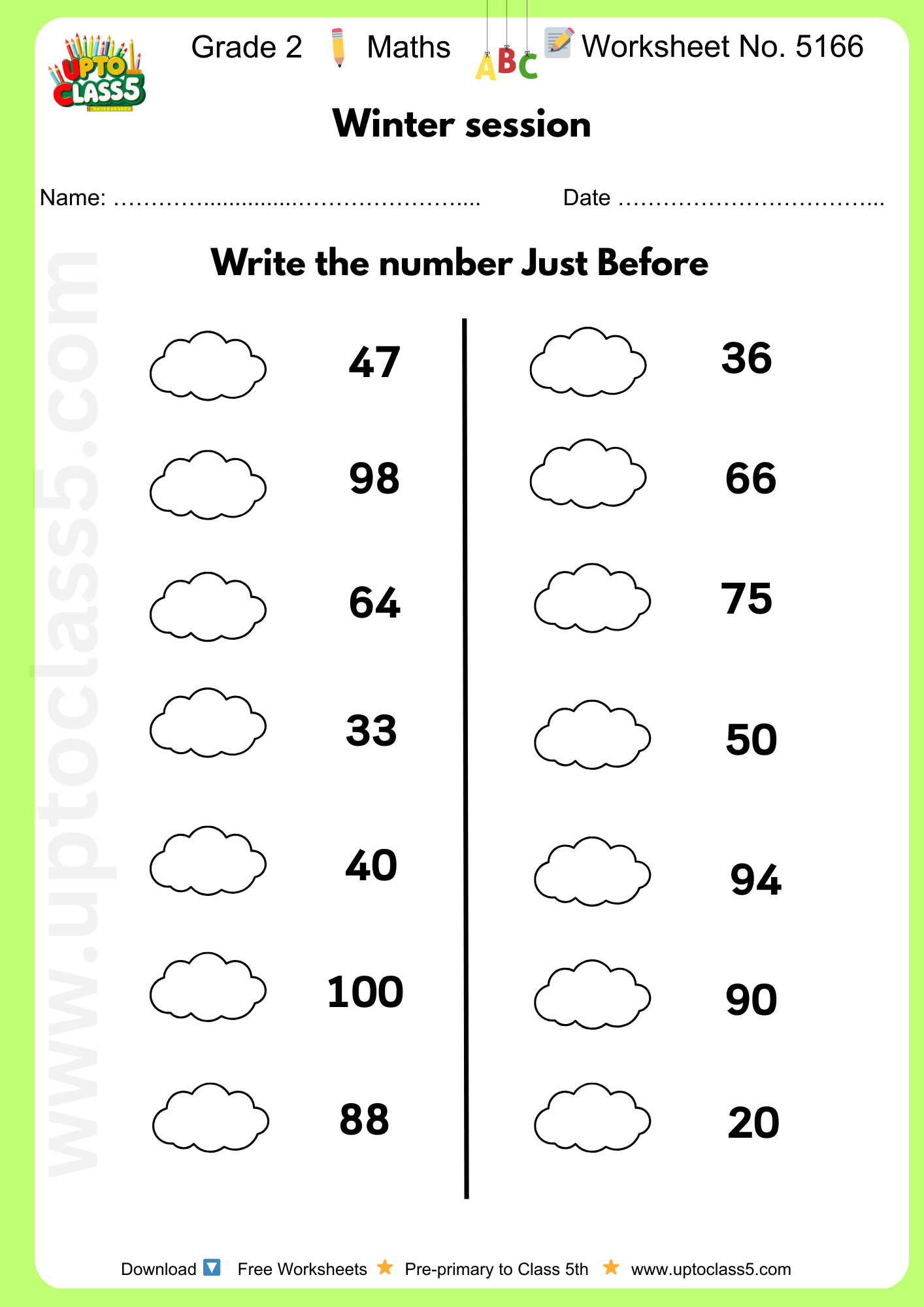 Grade 2 Maths Worksheet No 5166