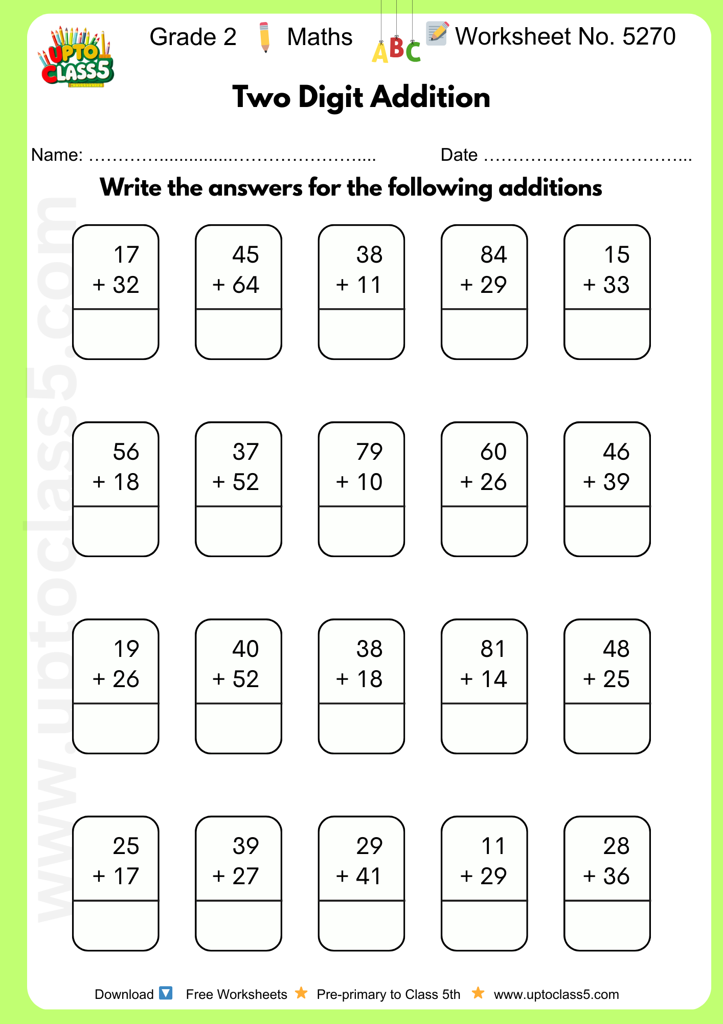 Grade 2 Maths Worksheet No. 5270