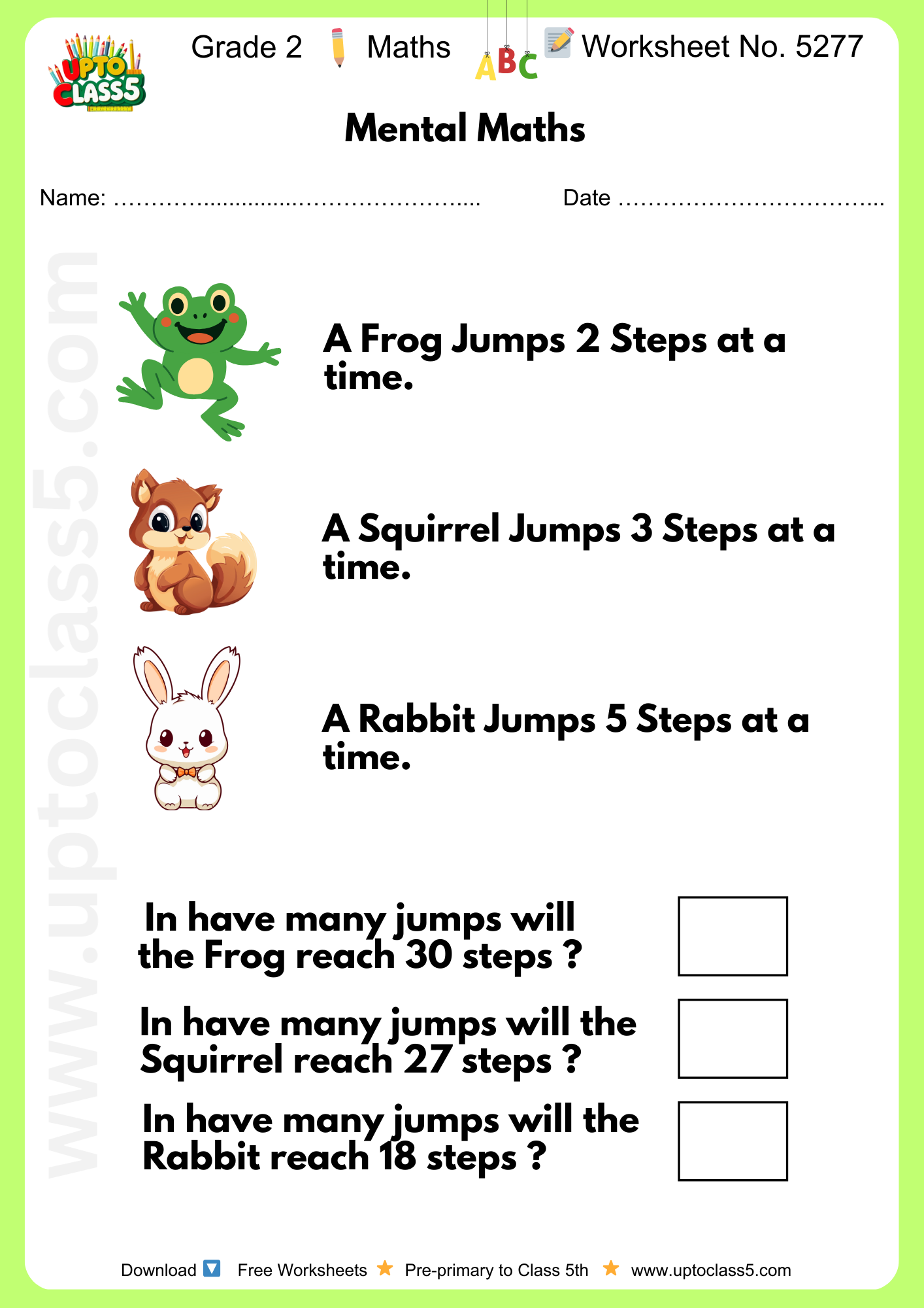 Grade 2 Maths Worksheet No. 5277