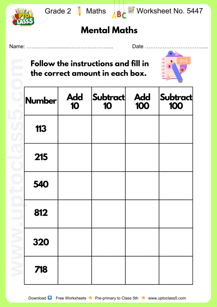 Grade 2 Maths Worksheet No. 5447