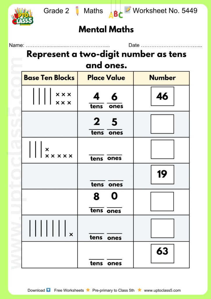 Grade 2 Maths Worksheet No. 5449