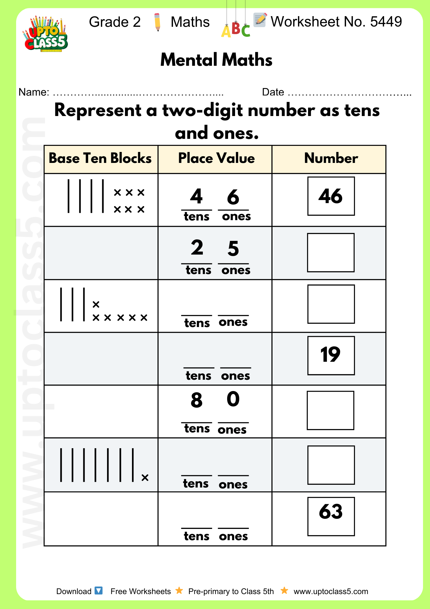 Grade 2 Maths Worksheet No. 5449