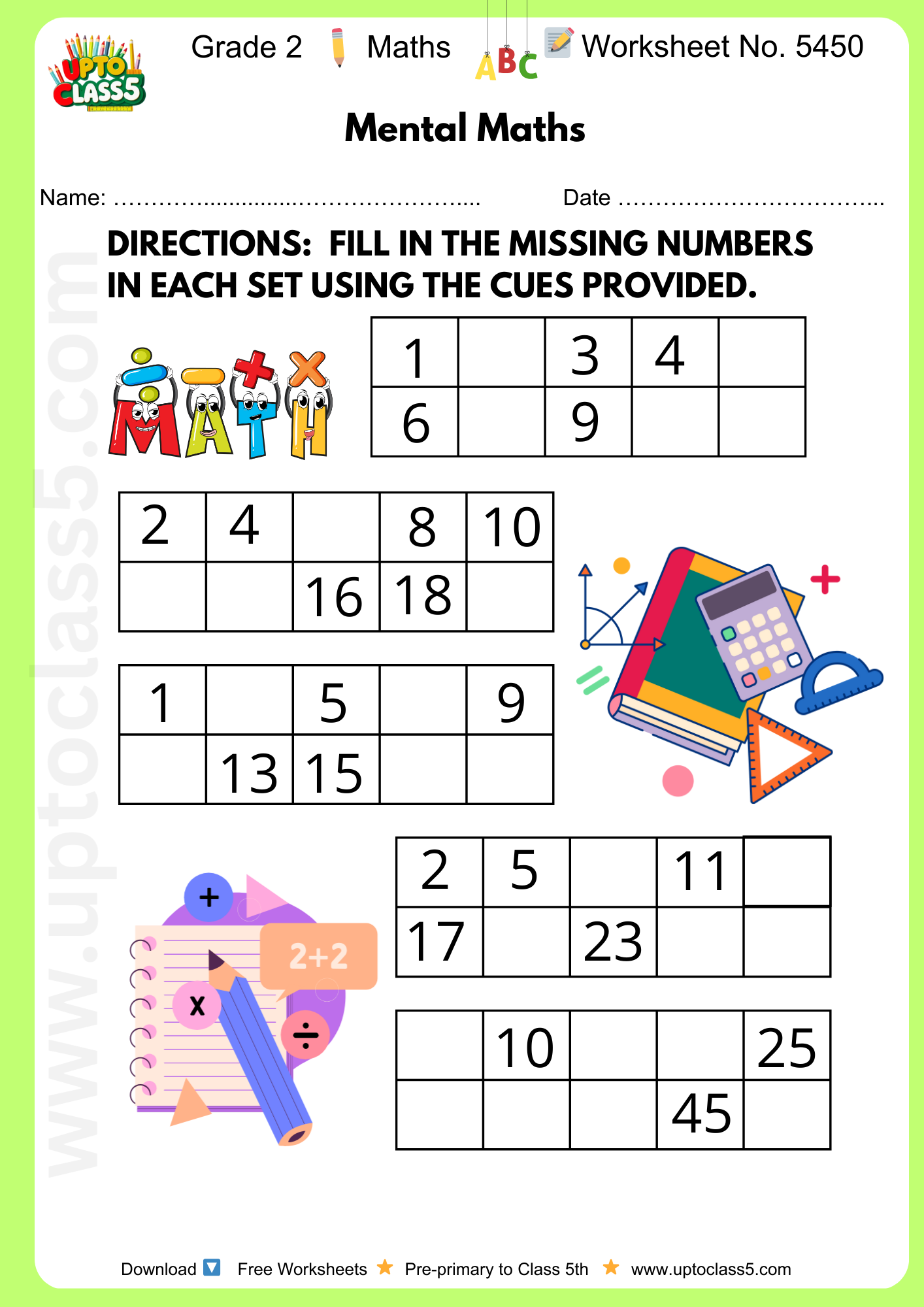 Grade 2 Maths Worksheet No. 5450