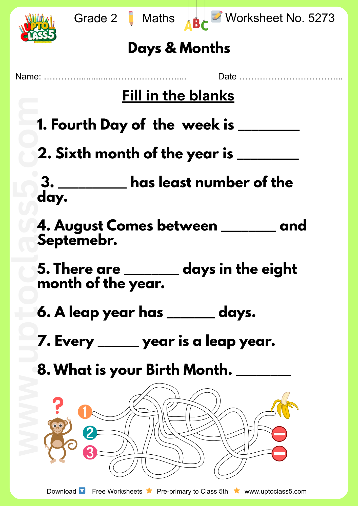 Grade 2 Maths Worksheet No.5273