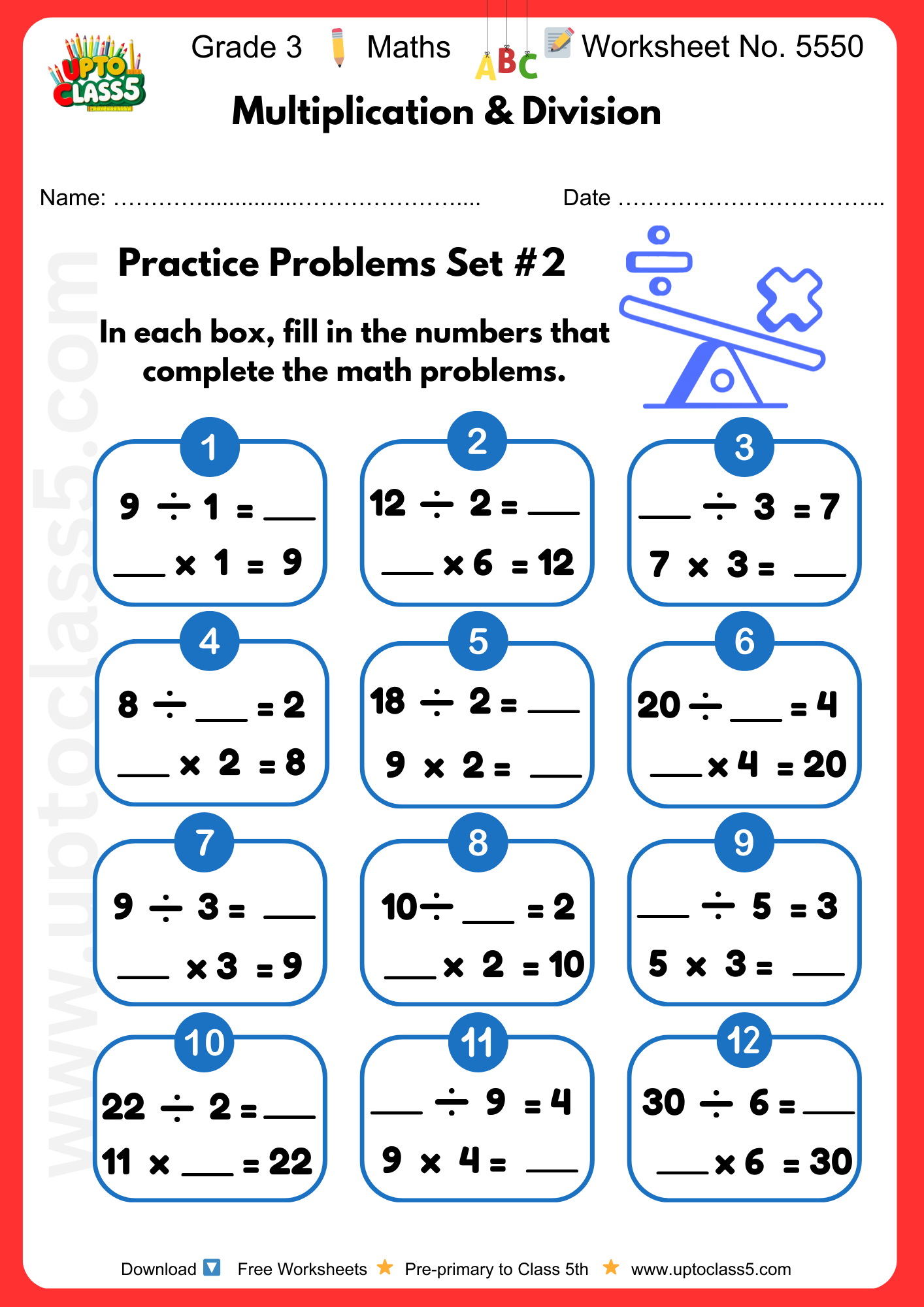 Grade 3 Maths Worksheet No 5550