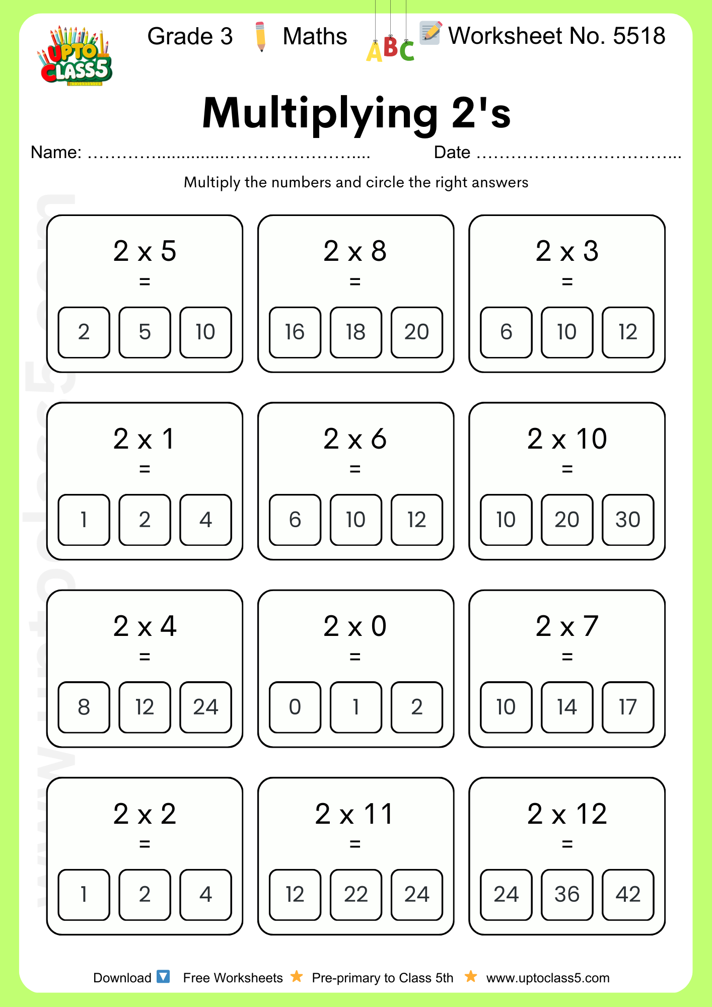 Grade 3 Maths Worksheet No. 5518