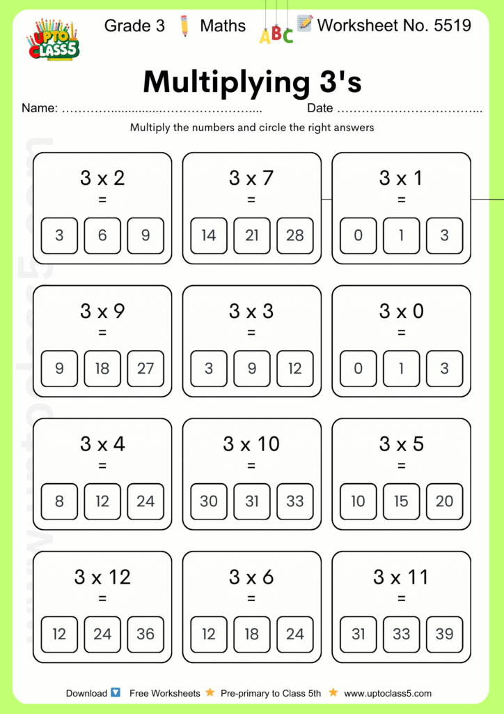 Grade 3 Maths Worksheet No. 5519