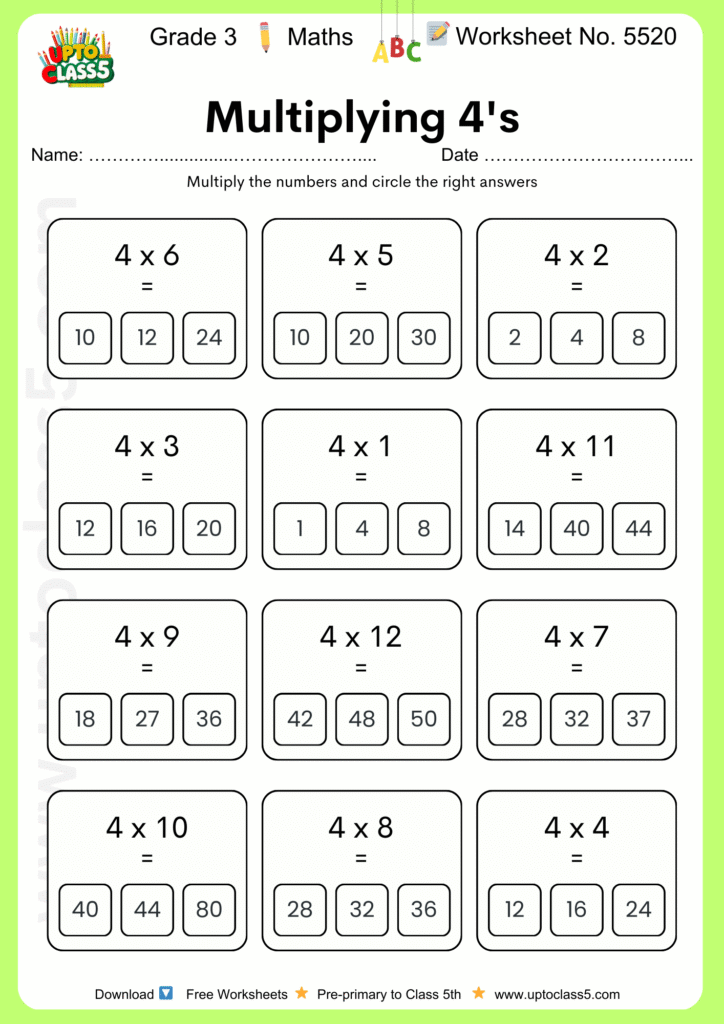 Grade 3 Maths Worksheet No. 5520