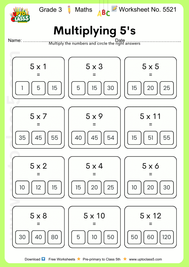Grade 3 Maths Worksheet No. 5521