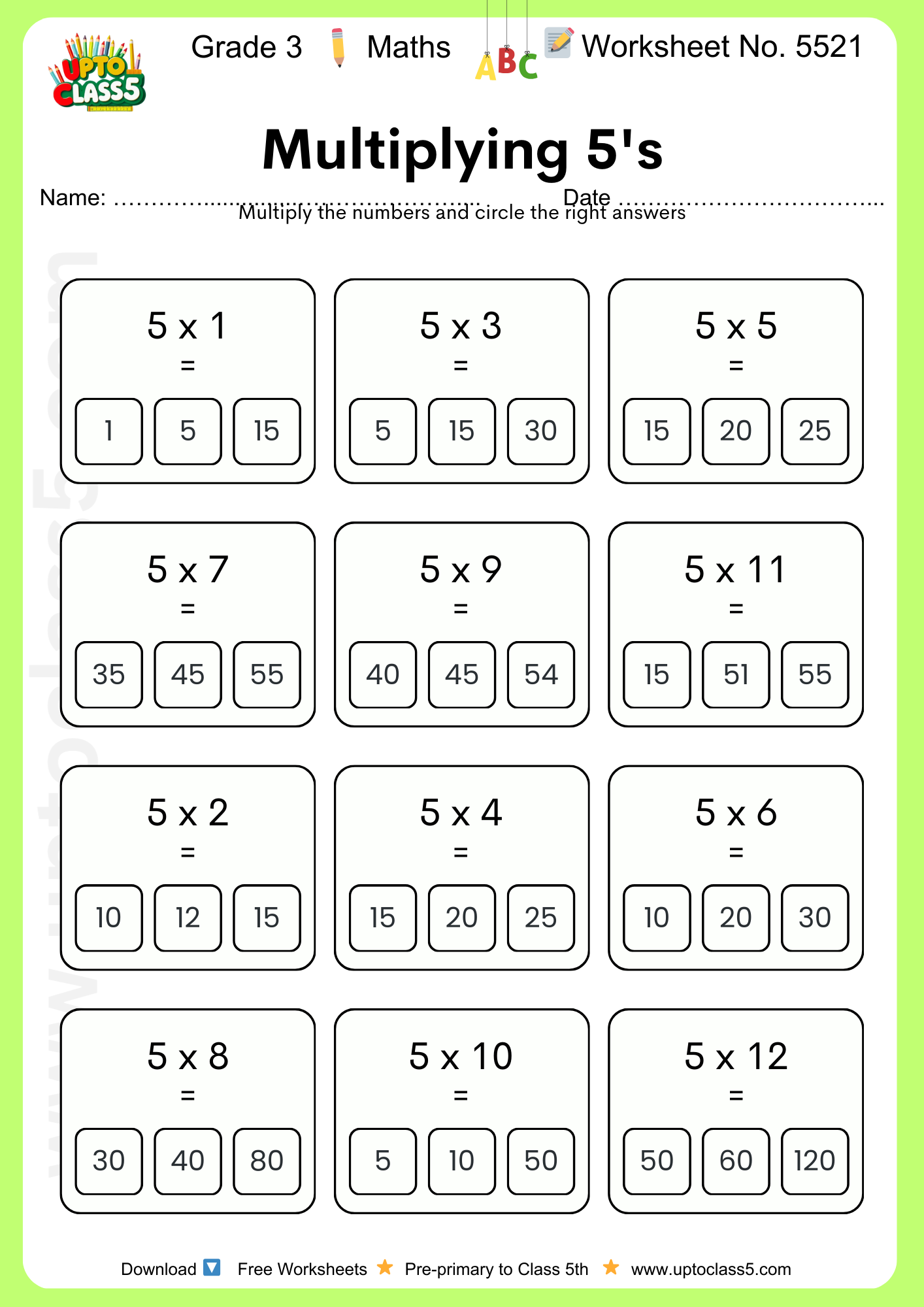 Grade 3 Maths Worksheet No. 5521