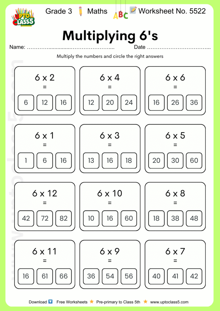 Grade 3 Maths Worksheet No. 5522