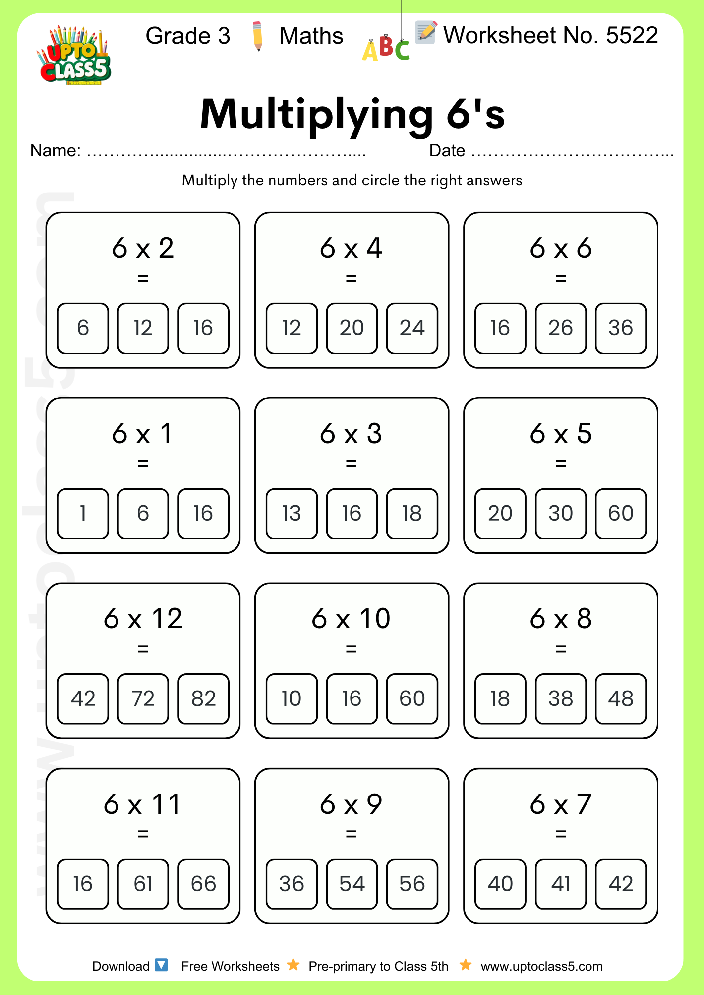 Grade 3 Maths Worksheet No. 5522