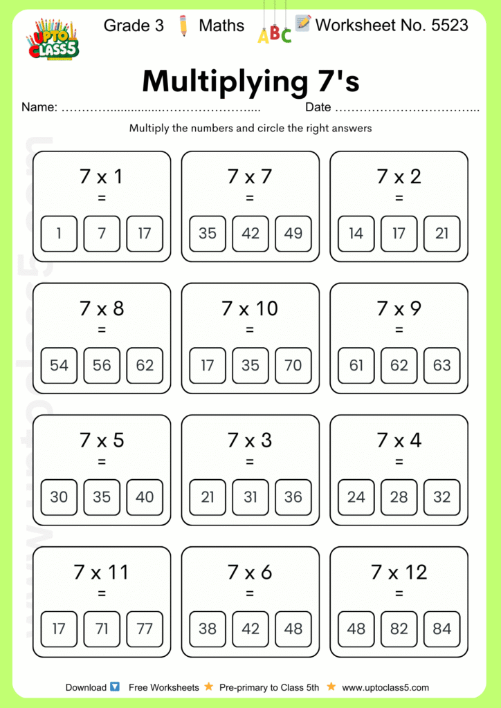 Grade 3 Maths Worksheet No. 5523