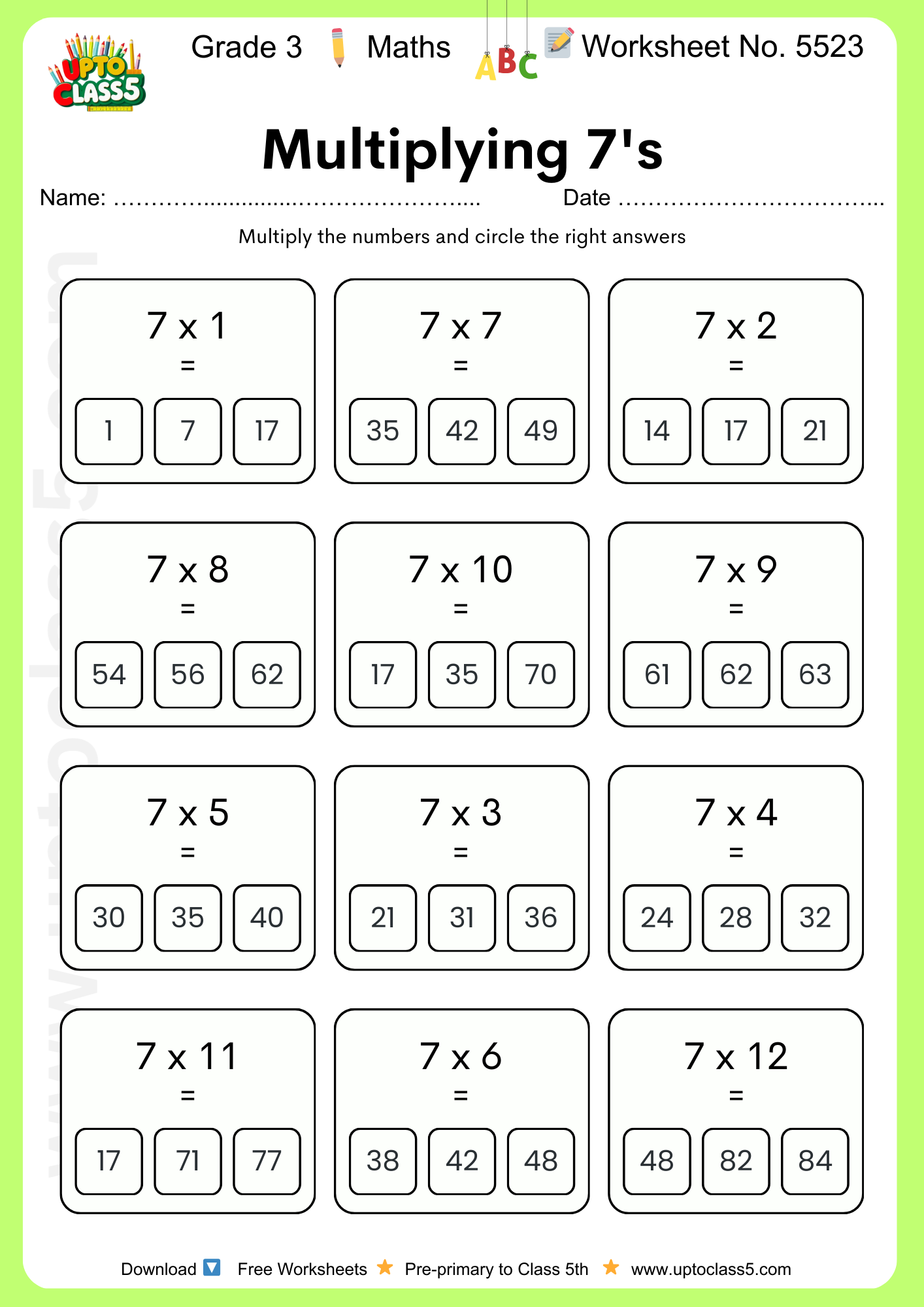 Grade 3 Maths Worksheet No. 5523