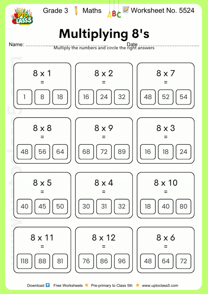 Grade 3 Maths Worksheet No. 5524