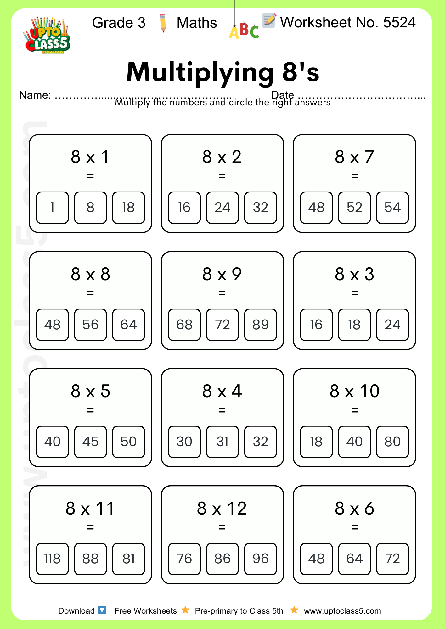 Grade 3 Maths Worksheet No. 5524