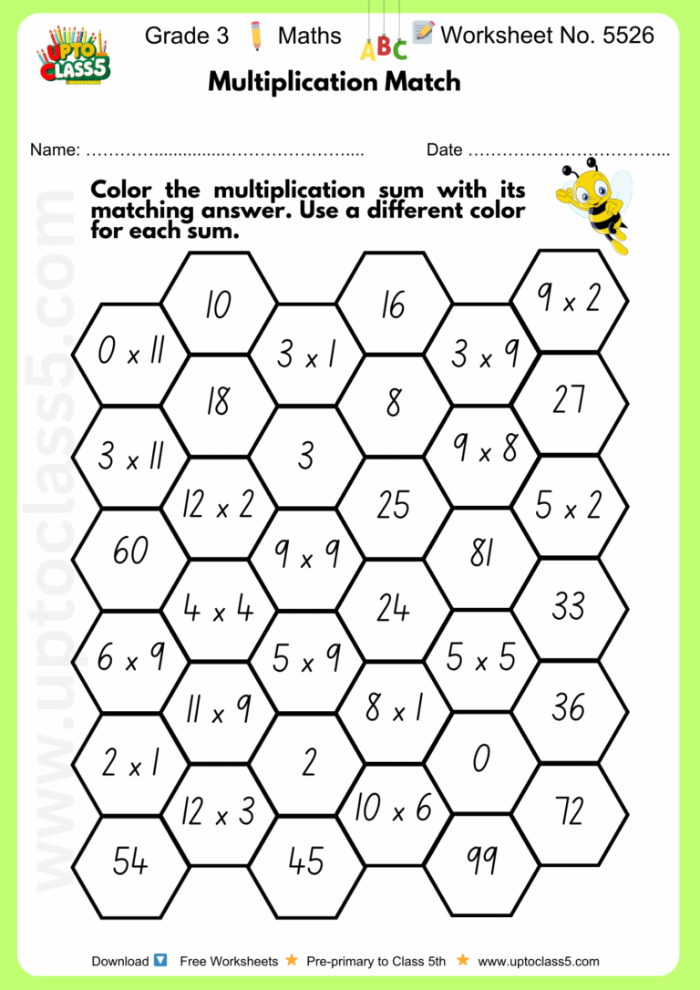Grade 3 Maths Worksheet | Multiplication | No. 5526 - Upto Class 5