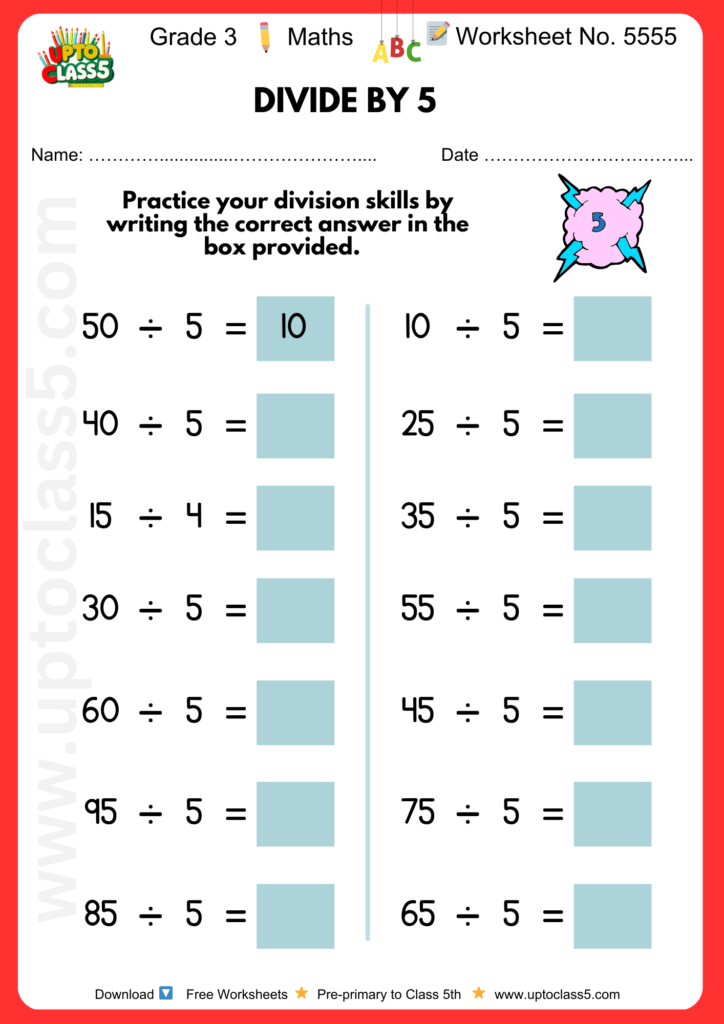 Grade 3 Maths Worksheet No. 5555