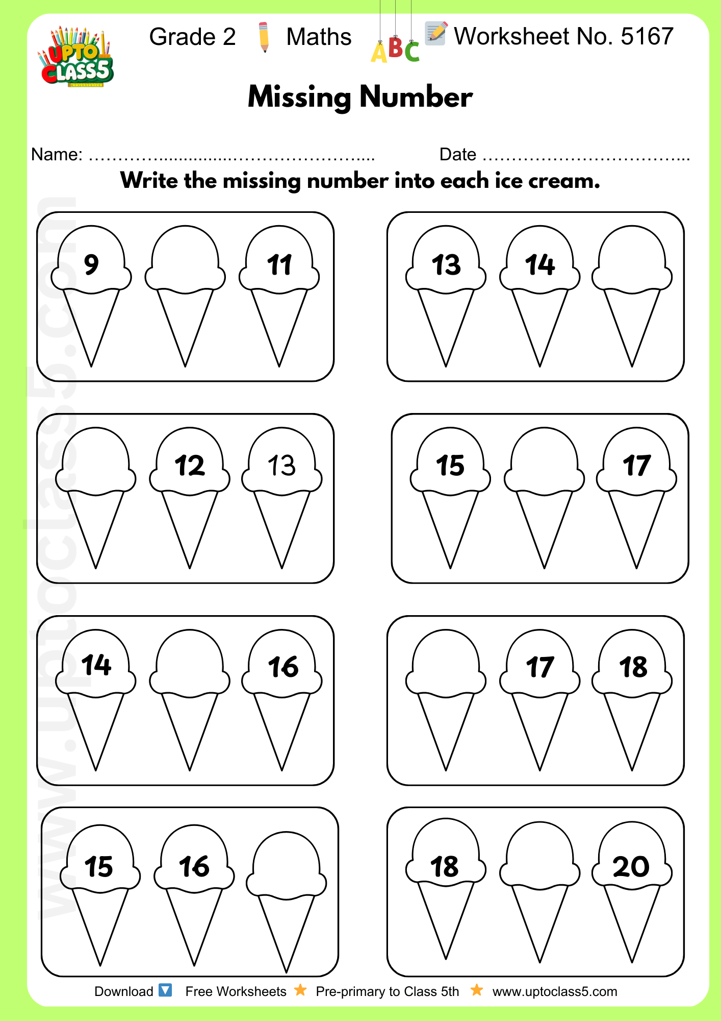 Grade 2 Maths Worksheet No. 5167