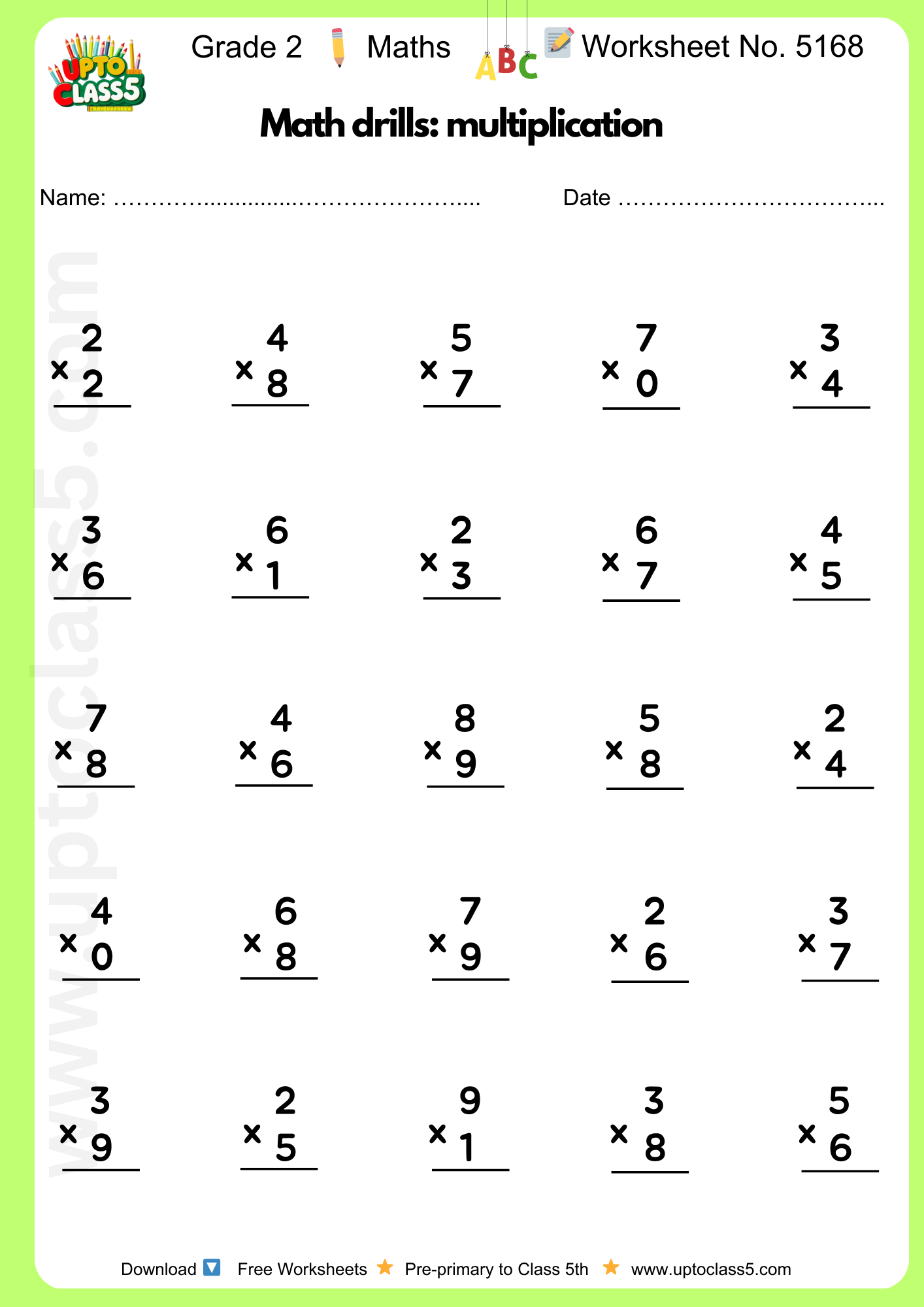 Grade 2 Maths Worksheet No. 5168